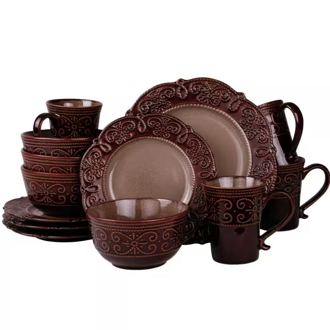 ceramic dark brown dinner set