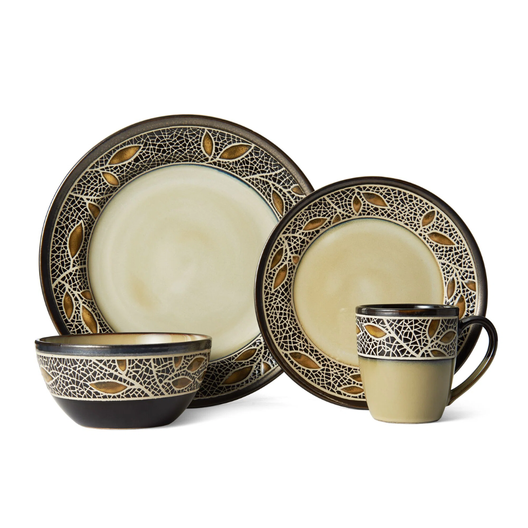 green traditional ceramic dinner set