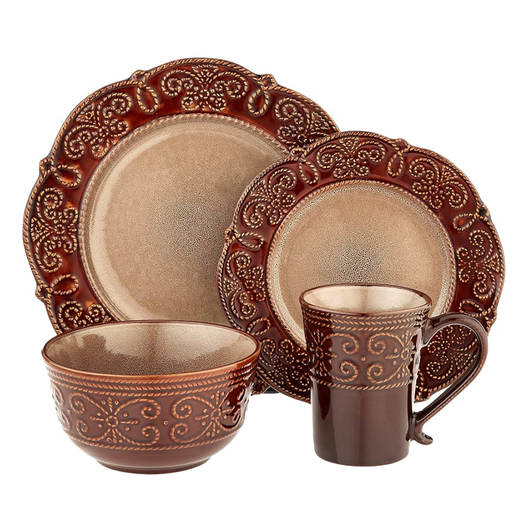 Amber red ceramic dinner set