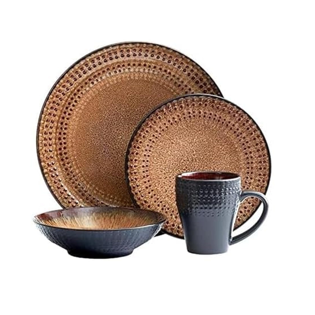 Khaki and blue ceramic dinner set