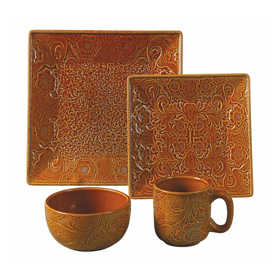 Square ceramic reddish brown dinner set