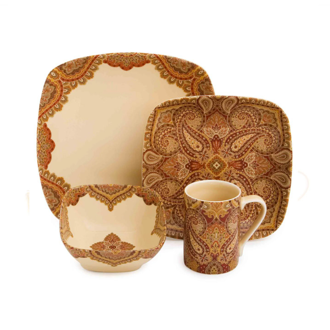 Traditional beige orange ceramic plates