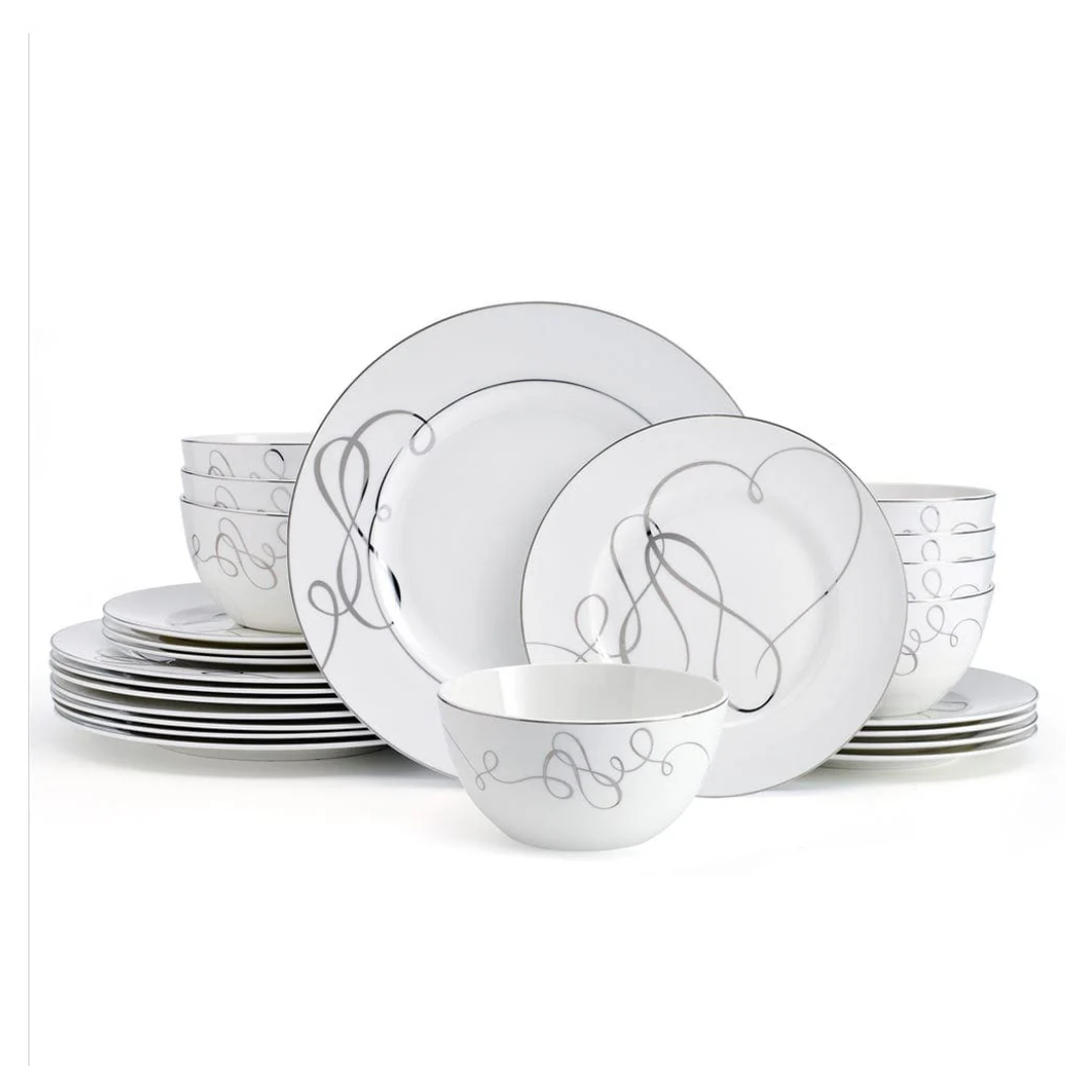 White ceramic dinner set with modern heart design