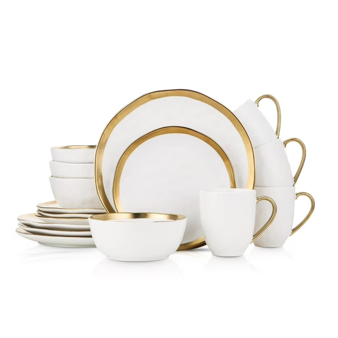 White ceramic dinner set with gold trimming