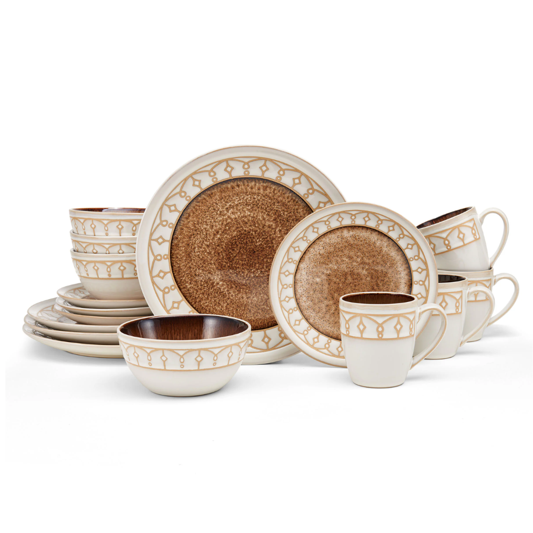 Brown and beige ceramic big dinner set